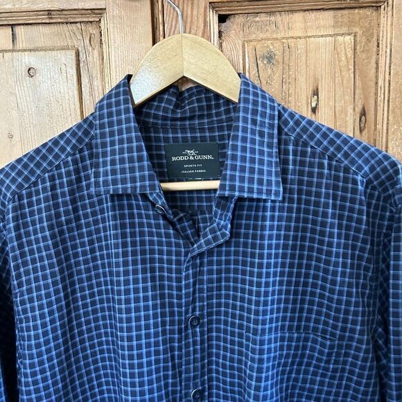 Rodd & Gunn Large Sports Fit Long Sleeve Button Front Shirt Navy Blue Plaid - Picture 2 of 12